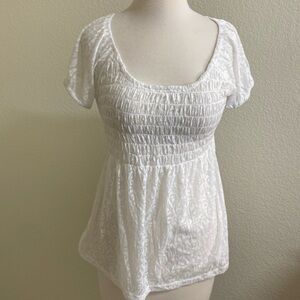 Kenar Lightweight Embedded Motif Short‎ Sleeve Peasant Blouse